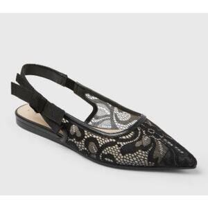 A New Day Women’s London Lace Bow Pointy Toe Slingback Flats In Black - Size 6